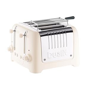 Dualit 4 Slice Lite Toaster, 2kW Toasts 120 Slices an Hour, Polished with Canvas White Trim, Bagel & Defrost Settings, 36 mm Wide Slots, 46263
