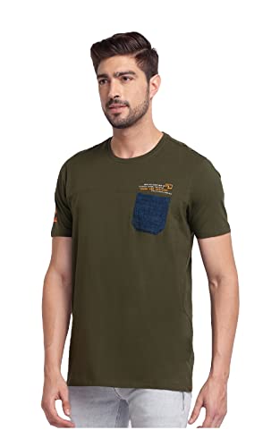 Image of Spykar Men's Slim Fit T-Shirt (MKT02BBFT232RIFLEGREEN3XL Green 3XL)