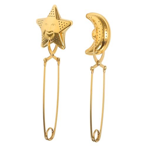 DIYEAH Infusor de Té con Asa Tipo Pinza de Acero Inoxidable Filtro de Té Forma de Estrella y Luna Set de 2 Unidades para Hojas Sueltas Adecuado para Hogares y Oficinas