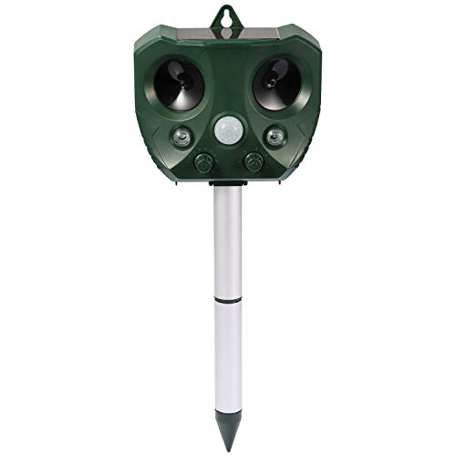 Teqhome - Repelente solar ultrasónico de animales, IPX4, impermeable al aire libre, control de animales salvajes, con 2 altavoces para jardín, patio, granja