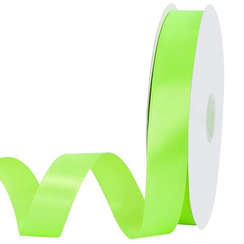 TONIFUL 7/8 Inch x 100yds Fluorescent Green Satin Ribbon Thin Solid Frabic Ribbons for Gift Wrapping DIY Crafts Bows Floral Bouquets Christmas Wedding Party Valentines Decor Halloween