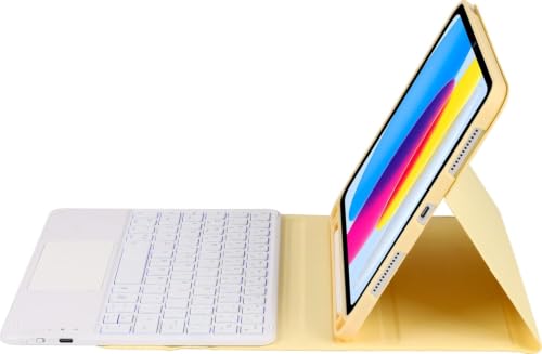 Image of RTSY Keyboard case for Pad A16 (11th) & 10th Gen with Multi Gesture Touchpad & 7-Color Backlit,Multi Viewing Angle,Pencil Slot,Magnetically Detachable Bluetooth Keyboard-Yellow /White