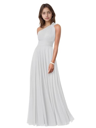 Chiffon Junior Bridesmaid Dresses for Wedding Girls One Shoulder Flower Girl Dress Long Ruffle Princess Pageant Gowns