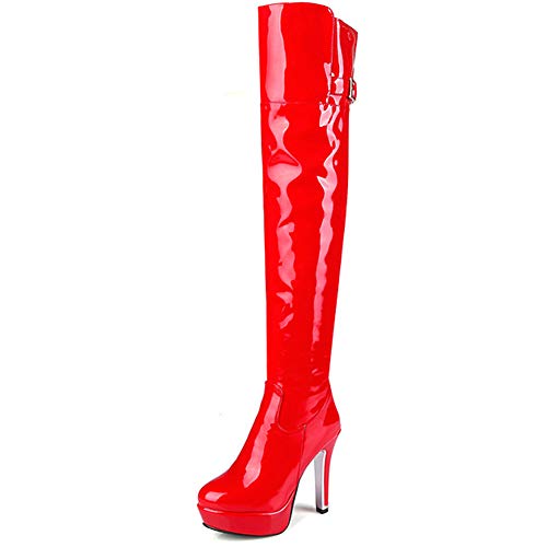HOAPL Ladies Sexy Over The Knee Thigh Platform Heel Stretch Boots Mens Fetish Stretch Patent Over The Knee Thigh High Heel Platform Stiletto Boots,Red,44