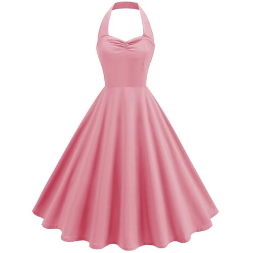 Amazon.com: Women 50s Vintage Halter Cocktail Swing Dress Solid