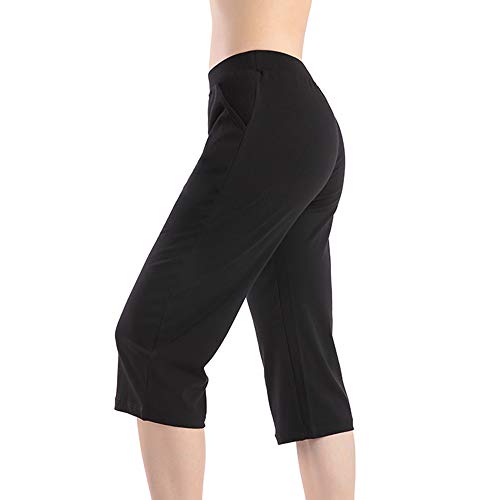 Image of QingWan Womens Shorts with Pockets Elastic Waist Spandex Athletic Short Capri Pants Yoga
