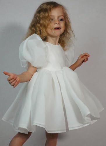 Flower Girl Dresses for Wedding Toddler Cute Short Sleeve Organza Prom Puffy Ball Gown for Girls Formal Party T0282