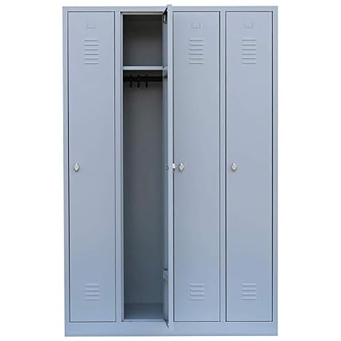 Lüllmann 4er Spind komplett montiert grau 180x117x50cm Umkleide Stahl Kleiderspind Garderobenschrank Metallspind Spindschrank 510140 Cover