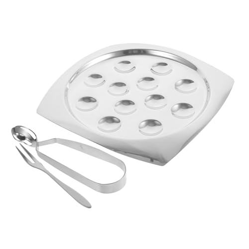 GLEAVI 1 Juego juego de vajilla de caracol chapa acero inoxidable plato acero inoxidable Plato escargot acero caracoles servicio plato para hornear restaurante bandeja de hornear Silver