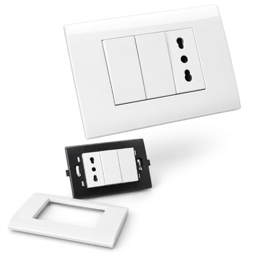 Presa Elettrica da Muro 503 Incasso con 2 Interruttori e 1 Presa Bipasso, Multipresa da Incasso Prese Elettriche con Placca Perfetta per Molteplici Utilizzi, Casa, Ufficio