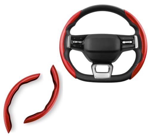 Image of High Life Red Carbon Fiber Steering Wheel Grip Covers, Non-Slip Ergonomic Handle Grips for Enhanced Control, Reduced Hand Fatigue, Sporty Interior Upgrade, Easy Wrap-On Installation, Universal Fit