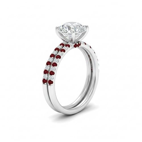Image of Choose Your Gemstone Hidden Diamond CZ Wedding Set 925 Sterling Silver Round Shape Wedding Ring Sets Minimal Modern Design Birthday Gift Wedding Gift US Size 4 to 12