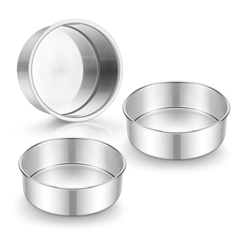 E-far 5 Inch Cake Pan Set of 3 Stainless Steel Small Round Baking Pans Tins for Layer Smash Birthday Cakes Dishwasher & Oven Safe Healthy & Non-toxic Leak Proof & Mirror Polished
