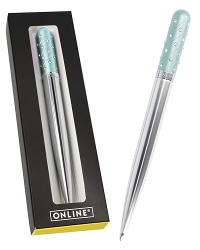 𝗢𝗡𝗟𝗜𝗡𝗘 Crystal Pen Kugelschreiber mit funkelnden Strass-Steinen in Türkis, eleganter Stift in Geschenkbox, mit internationale Großraummine, schwarzschreibend, Geschenkidee