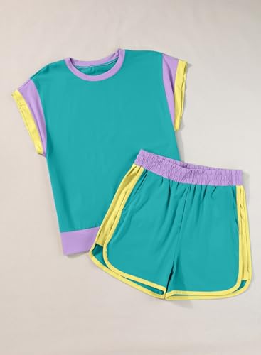 Image of blibean Girls Summer Clothes Sets Kids Colorblock Matching Outfits Size 6-15 Years