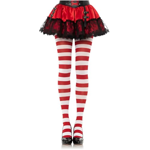 Millennials In Motion Red and White Striped Tights with Horizontal Stripes Jester Clown Candy Stripe Circus Alt Gothic Halloween Sailor Wonderland Wicked Witch Wednesday Harlequin Stockings