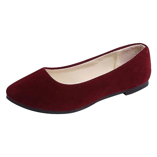 Flat Shoes for Women Comfortable Slip On Walking Ballerina Shoe Ladies Pointed-Toe Ballet Flats Suede Shallow Single-Shoes