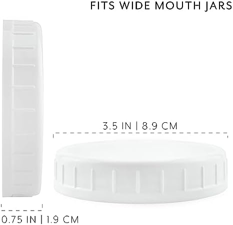 Cornucopia Brands Wide Mouth Plastic Mason Jar Lids (24-Pack Bundle); 2 Dozen Unlined White Ribbed Lids, 86-450 Size