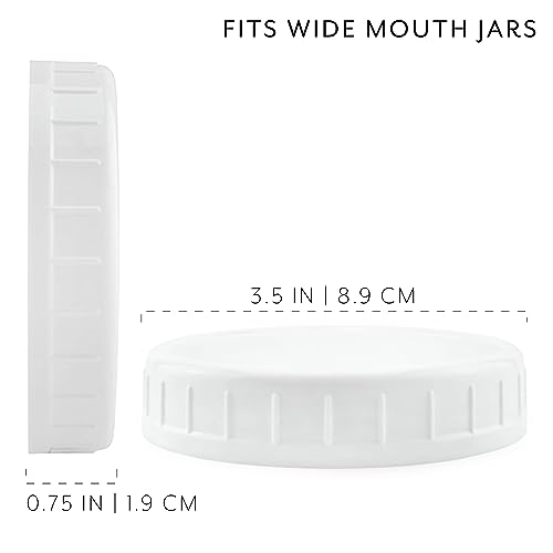 Cornucopia Brands Wide Mouth Plastic Mason Jar Lids (24-Pack Bundle); 2 Dozen Unlined White Ribbed Lids, 86-450 Size