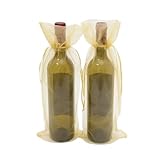 DUSHIABU 20 bolsas de organza con cordón para botellas de vino tinto, bolsas de regalo para cumpleaños, bodas, fiestas, Gold, 14x37cm, Estilo único