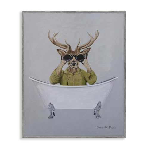 Camping Deer Bathtub Lodge, 11 x 14 Inch Framed Giclée Print