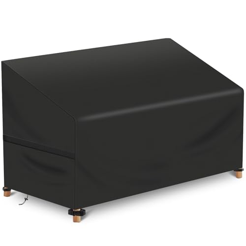 LUSCHEER 2 Seat Garden Bench Covers Waterproof Heavy Duty Oxford Fabric Outdoor Bench Seat Cover Windproof Anti-UV Patio Garden Seat Covers (134x66x66/89cm Black)