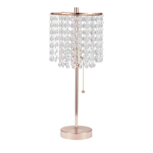 Sh Lighting Crystal Inspired Table Desk Lamp - Features Convenient Pull Chain - 19" Tall Great For Bedrooms, Living Rooms, Or Offices (Rose Gold) #TOP2