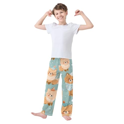 ZZXXB Lovely Pomeranian Snow Print Boys Long Pants Soft Trousers Elastic Waist Kids Lounge Bottoms with Pockets S-XL3