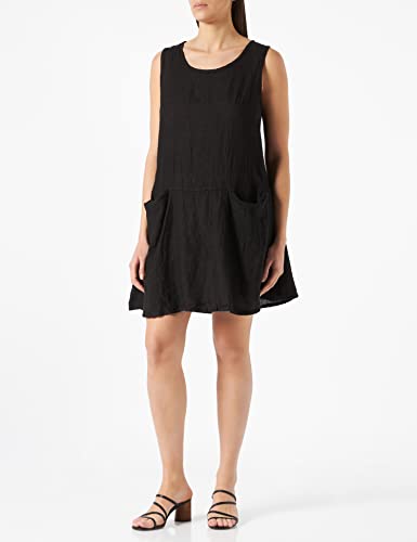 Bonamaison Women's Short Dress with Rolled Round Collar and Pockets Casual, Black, M - Image 2