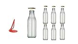 von Conny Clever 6 leere Milchflaschen mit Verschluss 1l Liter Milchflasche Glas + Kugelschreiberständer rot