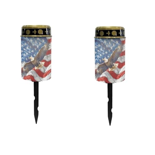 Image of USA Flag Eagle Light for Prayer Cemetery Solar Lights for Grave Cemetery Patriotic Decoration Candle Lamp Eternal Lights for Graves Cemetery Memorial Gift 2 Pcs