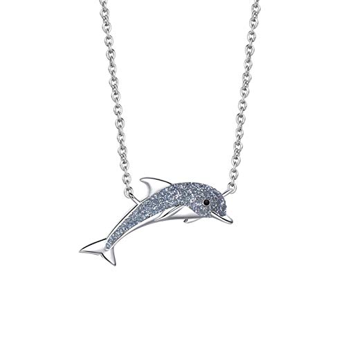 AueDsa Damen Halskette Hellblau Anhänger Damen Silber 925 Delfin mit Paillette Cover