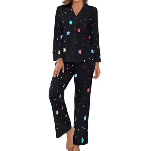 Pyjama femme à haut boutonné imprimé ciel étoilé coloré dessin animé