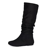 Kassie Daniela ESMY Women's Slouchy Faux Leather Knee High Flats Boots (BLACK, 10)