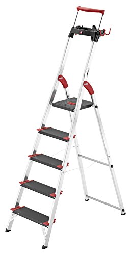 Preisvergleich Produktbild Hailo ChampionsLine XXR 225, Alu-Haushaltsleiter, 5 XXL-Stufen, EasyClix, bis 225 kg, Ablageschale, ausziehbarer Haltebügel, made in Germany, 8010-507