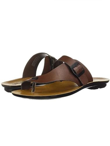 Image of Men's FLITE PUG42 Brown PU Fashion Toe Ring Sandals with Buckle Strap, Casual Slip-On Chappal