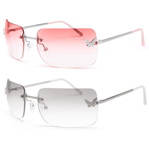 Y2k Sunglasses for Women - Trendy Rimless 2000s Fashion Sun Glasses Rave Shades