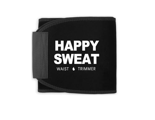Happy Sweat Waist Trimmer for Women and Men - Sweat Band Waist Trainer for High-Intensity Training & Workouts 2 Sizes 3 colours (BLACK M)