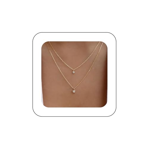 Yheakne Vintage Capas De Cristal Estrella Collar Gargantilla Rhinestone Estrella Colgante Collar De Oro Cz Collar De Estrellas Doble Cz Cadena Collar De Joyas Para Las Mujeres