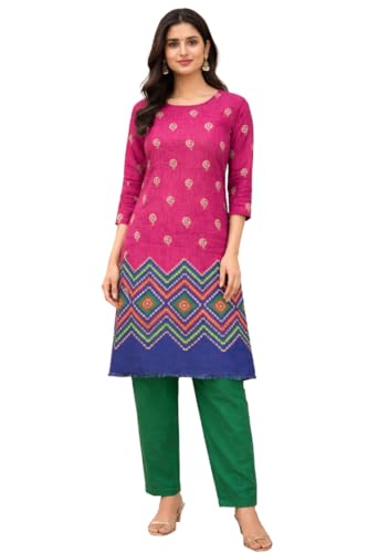 Image of Women's Cotton Blend Unstitched Kurti Set for Women | A-Line Style Dress Material | 2-Piece Traditional Ethnic Wear Suit Fabric