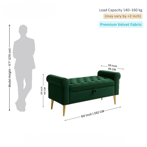 Image of Upholstered Storage Bench, Sofa Bench, Sofa couches, Ottoman Bench 2 Seater Sofa Chaise Lounger Pouffe for Living Room, Bedroom, Office | (Forest Green)