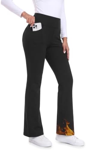TNNZEET Thermo Flared Leggings Damen High Waist Schlaghose mit 4 Taschen | Warm Gefütterte Fleece-Thermoleggings & Thermohose, Wasserabweisend, Yogahose für Winter mit 4-Wege-Stret