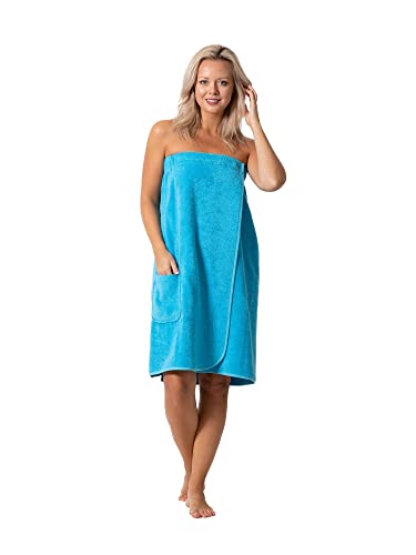 Women’s Terry Cloth Spa And Bath Towel Wrap With Adjustable Closure & Elastic Top (Turquoise, Large/One Size) #TOP7