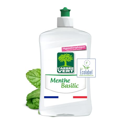 L'Arbre Vert Vaisselle Mains Ecolabel Menthe Basilic - Hypoallergénique - 97% d'ingrédients d'origine naturelle - 500mL