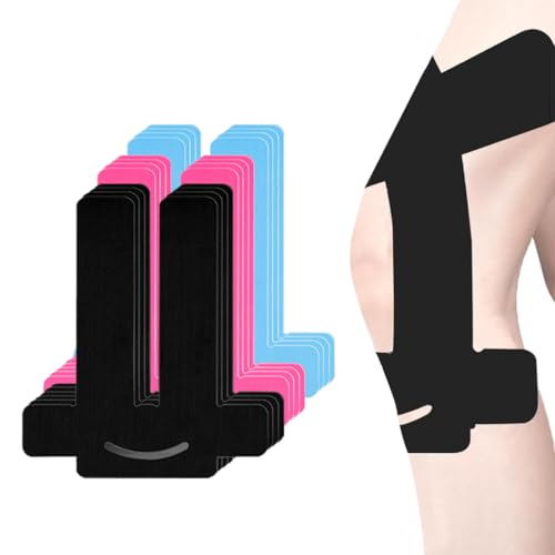 Bcenoilua 12PCS Kinesiotapes para Rodilla Cintas de Kinesiología Precortadas Resistentes al Agua y Elásticas Kinesiology Tape Transpirable Alivia el Dolor de Rodilla (Tres colores, Talla única)