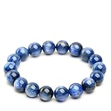 IUYIXWFP Pulsera de Cuentas Redondas de cianita Azul Ojo de Gato Natural, Hilo de Piedras Preciosas de cianita Azul Claro, joyería de Cristal curativo, Pulsera de energía Unisex,11~12mm