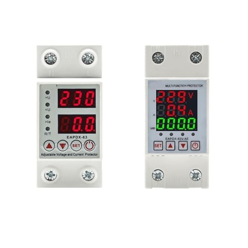 Relé protector ajustable de sobrevoltaje y corriente de 63 A para riel DIN en redes de 230 V 3
