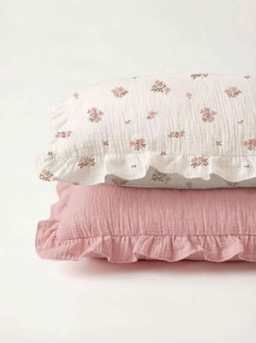 Image of Muslin Ruffled Toddler Pillowcases 13 inchx18 inch 2 Pack, Soft, Breathable Muslin Cotton Travel Pillow Covers with Envelope Closure for Baby Boys, Girls & Kids (Vintage Blossom-Ruffled, 13 x 18 Inch)