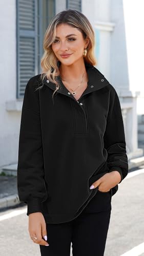 Soesdemo Oversized Sweatshirts for Women No Hood Mock Neck Fleece Lined Waffle Long Sleeve Button Pullover Tunic Sweatshirt3