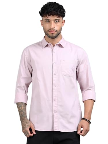 Image of Men Slim Fit Solid Spread Collar Casual Shirt